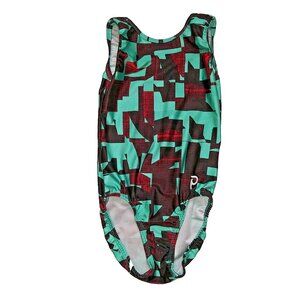 Plum Practicewear Gymnastics Leotard Abstract Aqua Maroon Size CL Child Large